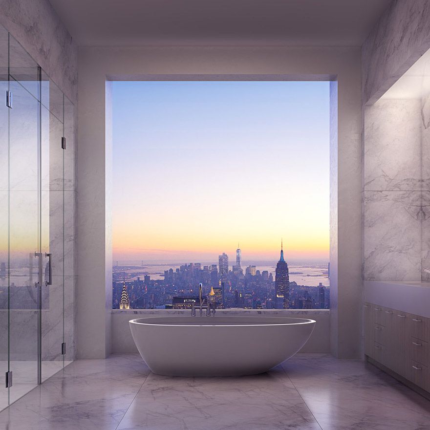 Kamar mandi mewah yang langsung menghadap ke pemandangan kota New York