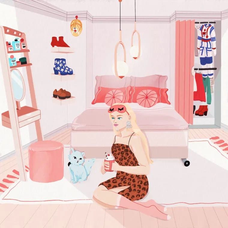 Kamar tidur di rumah impian Barbie
