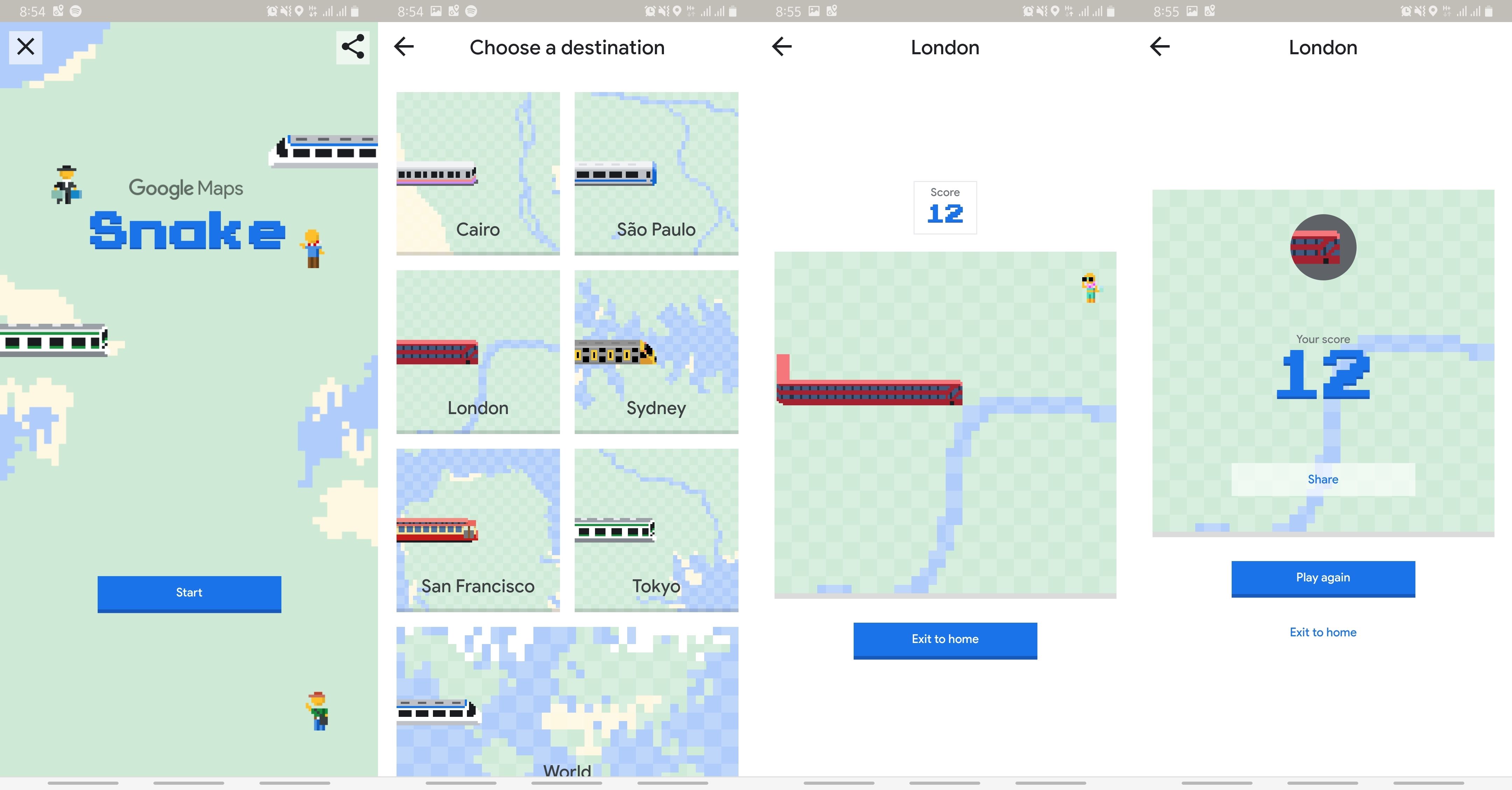 Tampilan game Snake di aplikasi Google Maps