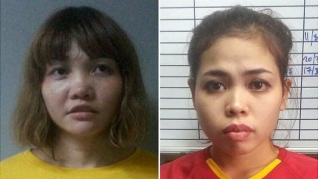 Doan Thi Huong (kiri) dan Siti Aisyah (kanan) mengklaim dijebak oleh agen-agen Korea Utara.
