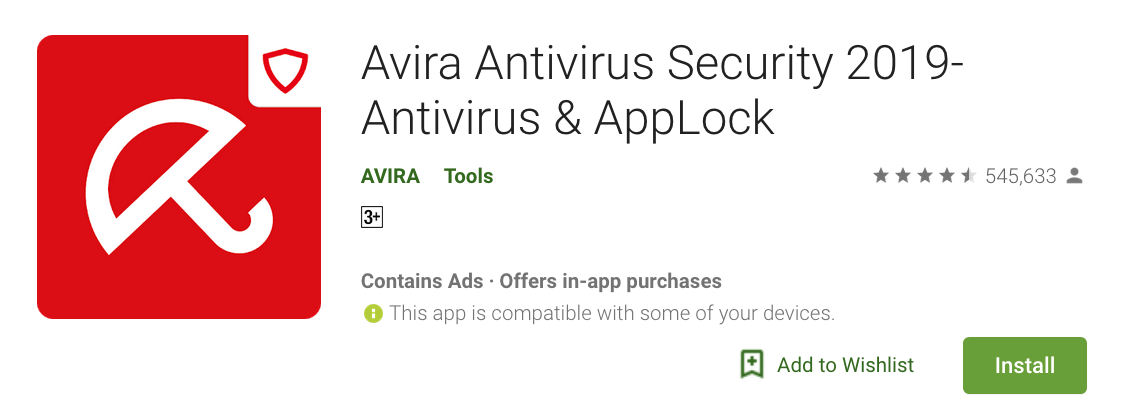 Antivirus Avira di Play Store