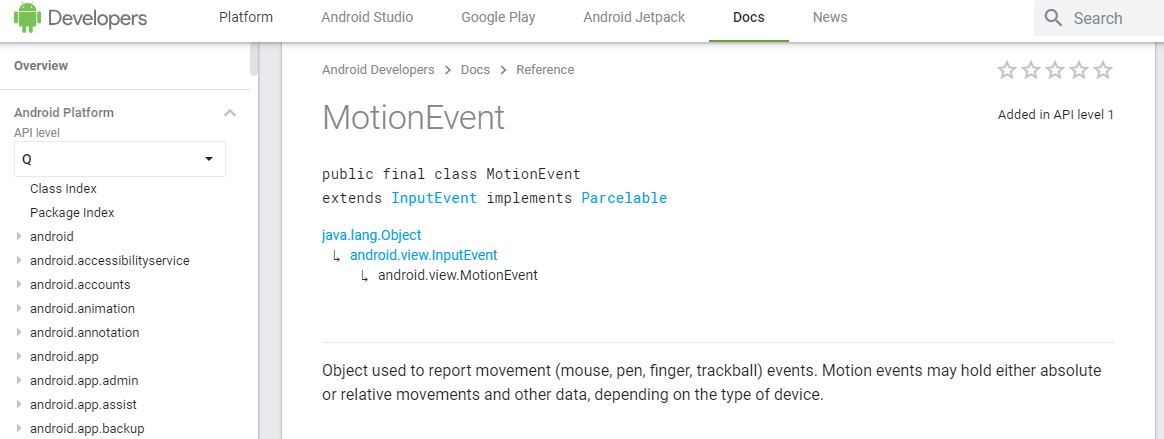 Dokumen MotionEvent di web developer.android.com mengungkap kemungkinan fitur Android Q