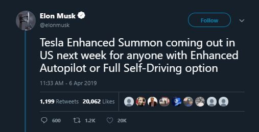 Elon Musk, CEO Tesla mengumumkan mulai pekan depan teknologi ini akan didistribusikan