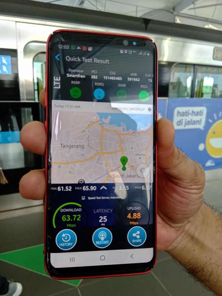 hasil uji smartfren di terowongan bawah tanah MRT (9/4/2019)