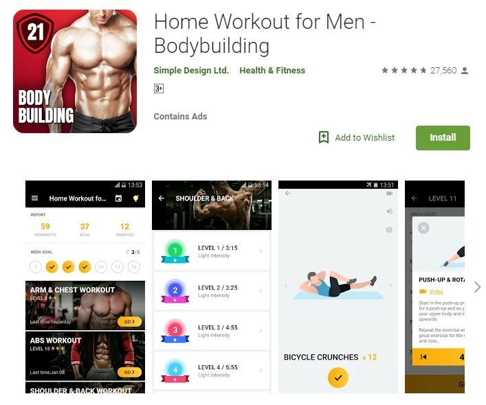 Home Workout for Men di Play Store
