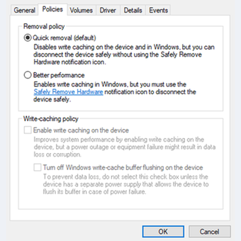 Menu Removal Policy untuk media penyimpanan eksternal di Windows