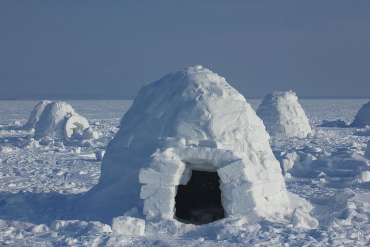 Winter dwelling of Eskimos. Igloo.  Eskimos village.