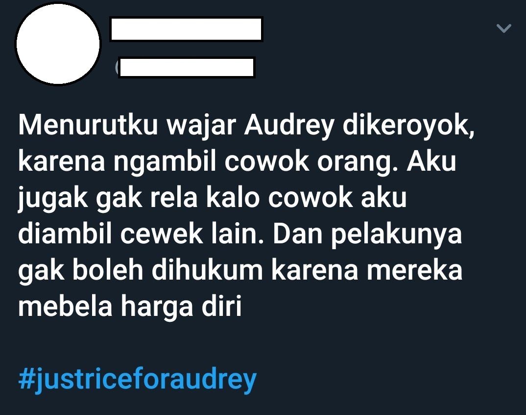 Sebuah akun Twitter terlihat membela pelaku pengeroyokan Audrey
