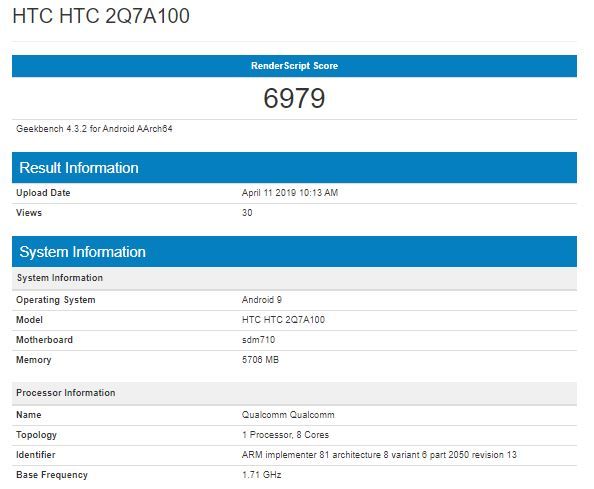Kode produk HTC di Geekbench, lengkap dengan spesifikasinya