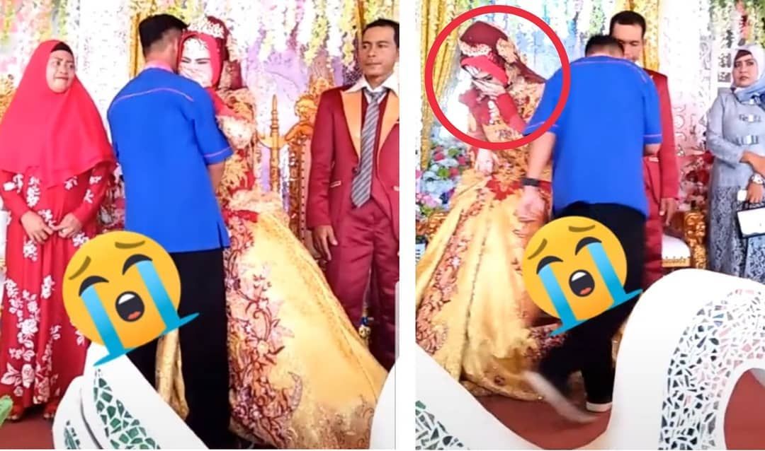 Pengantin wanita ini terisak di pelukan pria yang diduga mantan kekasihnya