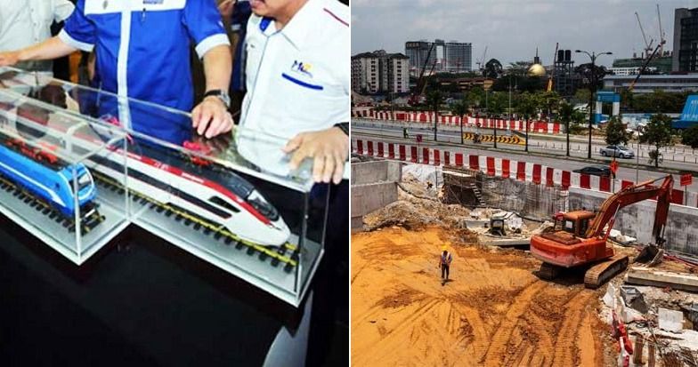 Gambar kiri hanya untuk ilustrasi, kanan proyek ECRL di Malaysia sedang berjalan.