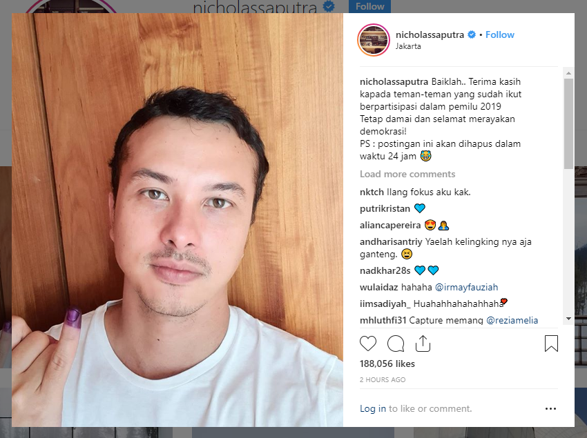 Meski sosok tertutup, demi Pemilu 2019, Nicholas Saputra rela pasang foto di-feed