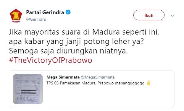 Partai Gerinda tagih  janji La Nyalla Mattalitti jika paslon Prabowo-Sandi menang di Madura