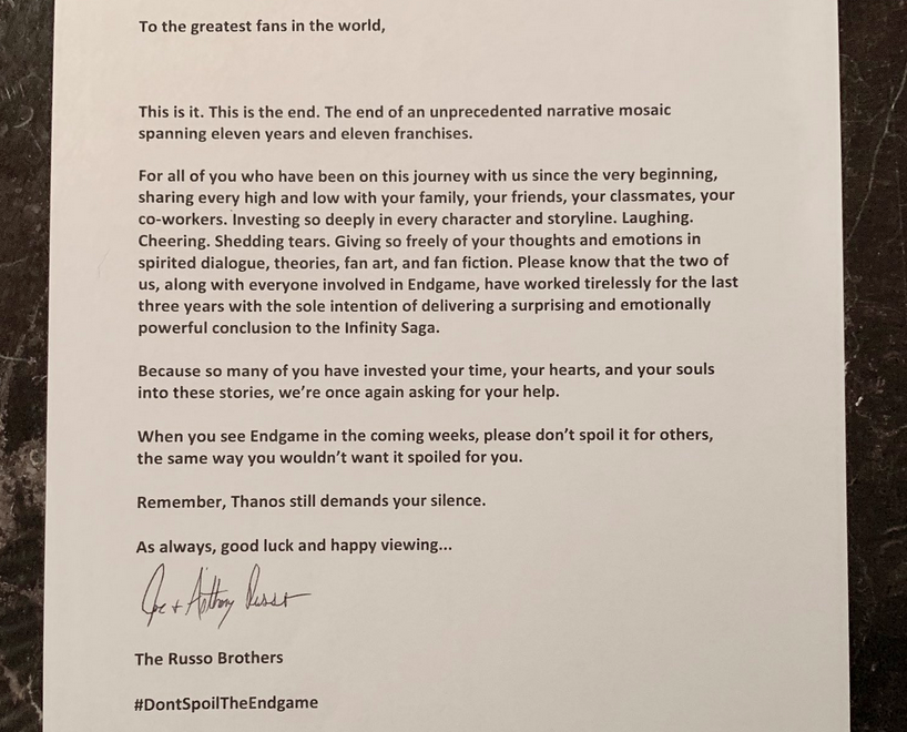 Surat dari Sutradara Avengers: End Game Russo Brothers