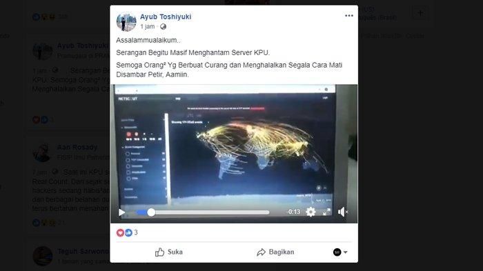 Tangkap layar netizen yang menyebut server KPU dihack