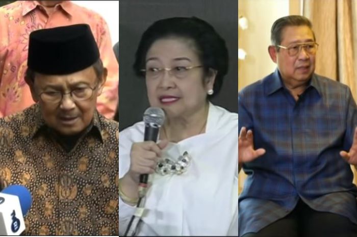 Kolase foto BJ Habibie, Megawati Soekarnoputri, dan Susilo Bambang Yudhoyono.  