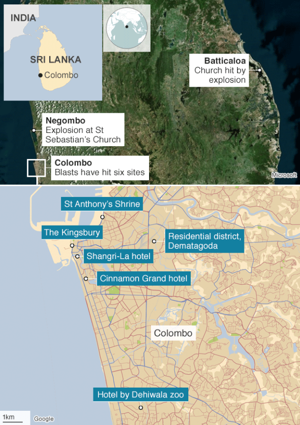 Peta serangan bom di Srik lanka