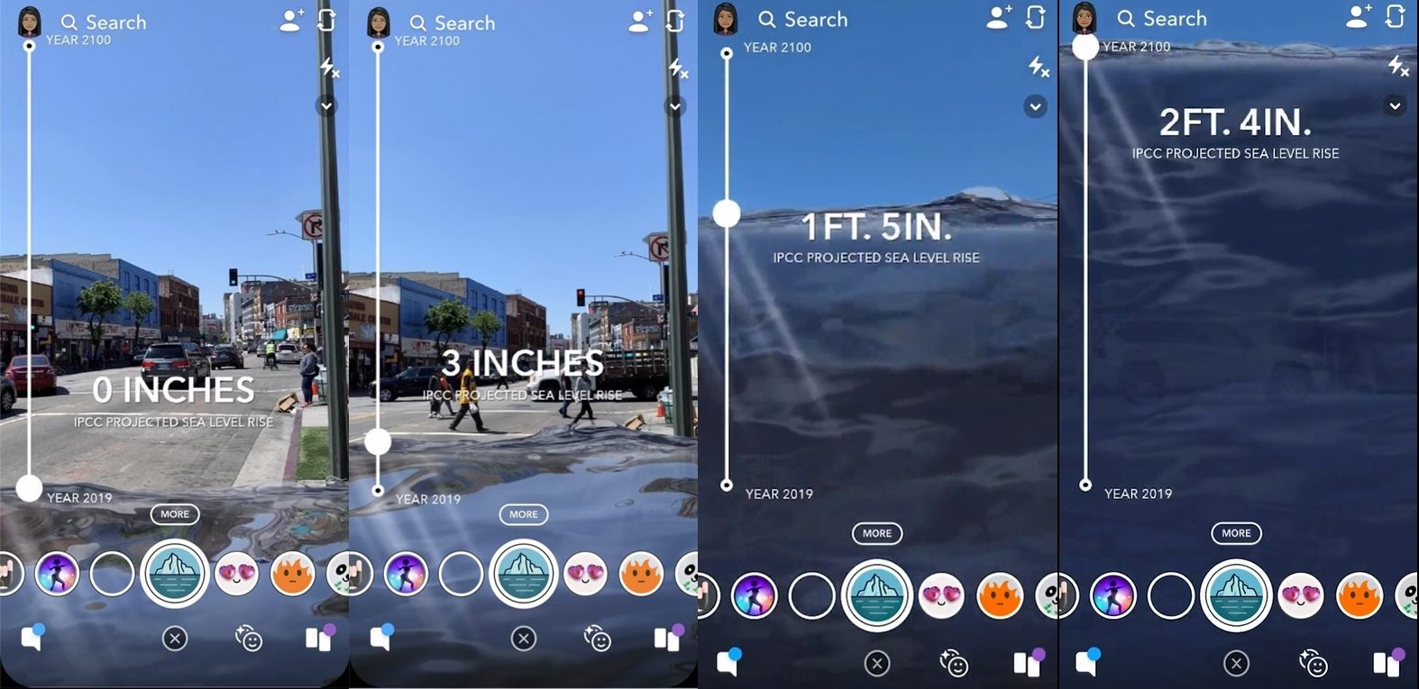 Filter AR dari Snapchat yang memperlihatkan banjir besar akibat perubahan iklim