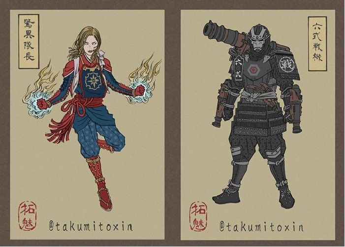 Karakter Avengers: Endgame yang digambar dengan gaya ukiyo-e