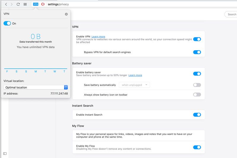 Menggunakan VPN di Opera
