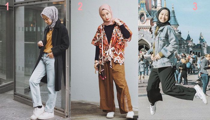 Beberapa style Gita Savitri, saat kombinasikan hijab dan sneakers