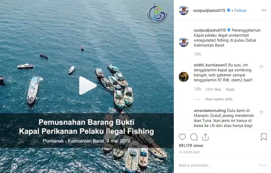 Video penenggelaman kapal ilegal yang diunggah Menteri Susi