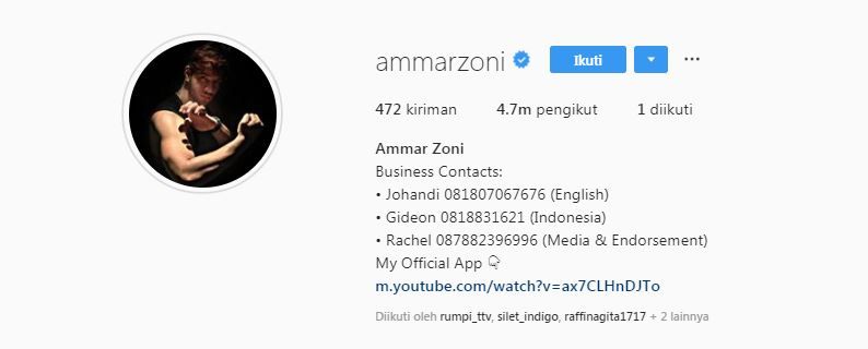 Akun Instagram Ammar Zoni