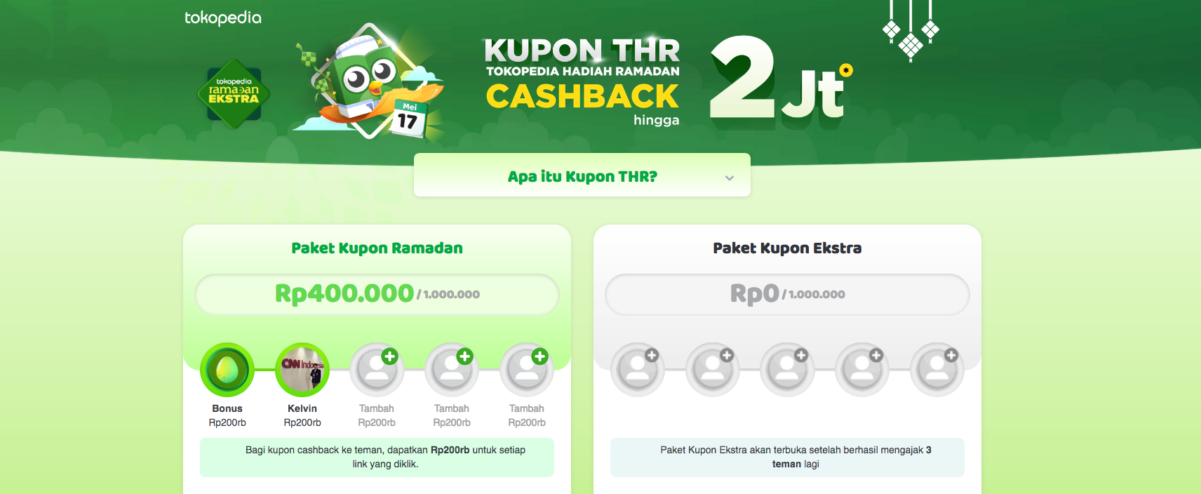 Mengumpulkan orang untuk ikutan cashback Tokopedia