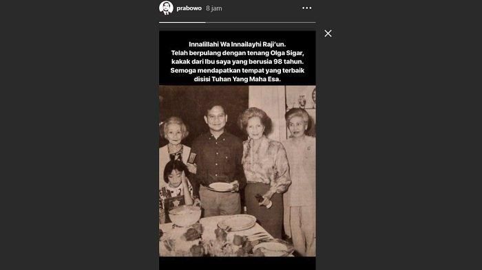 Prabowo sampaikan kabar duka sang tante meninggal dunia.