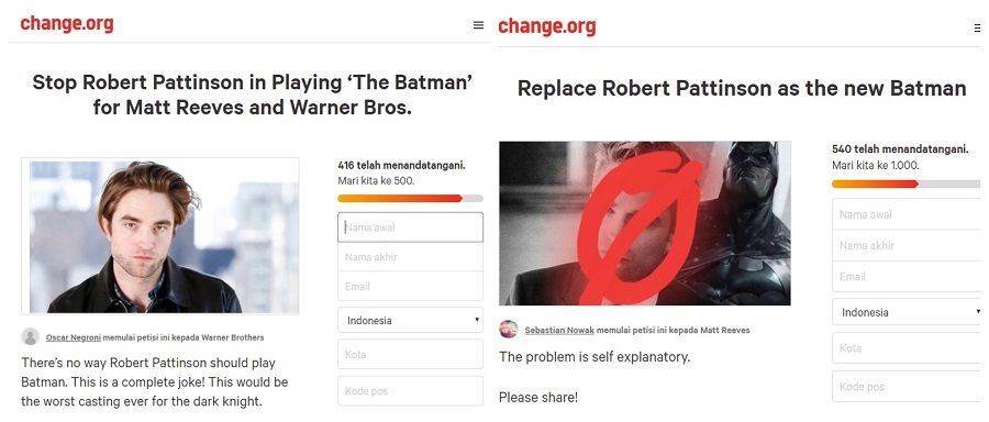 Petisi online tolak Robert Pattinson perankan Batman