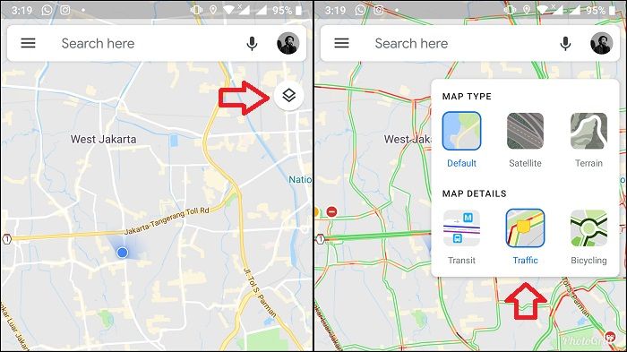 pilih traffic untuk melihat kemacetan jalan