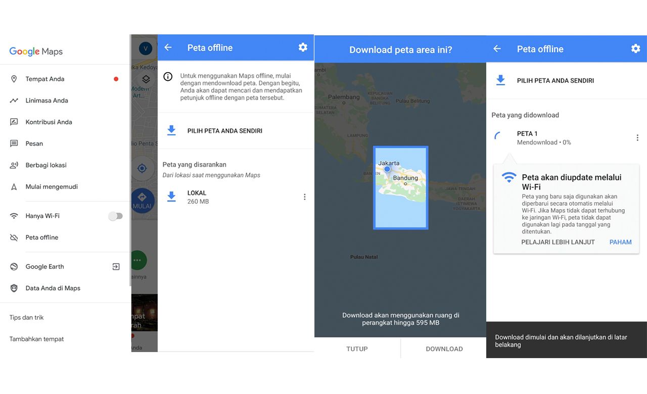 Cara mendownload maps secara offline di Google Maps
