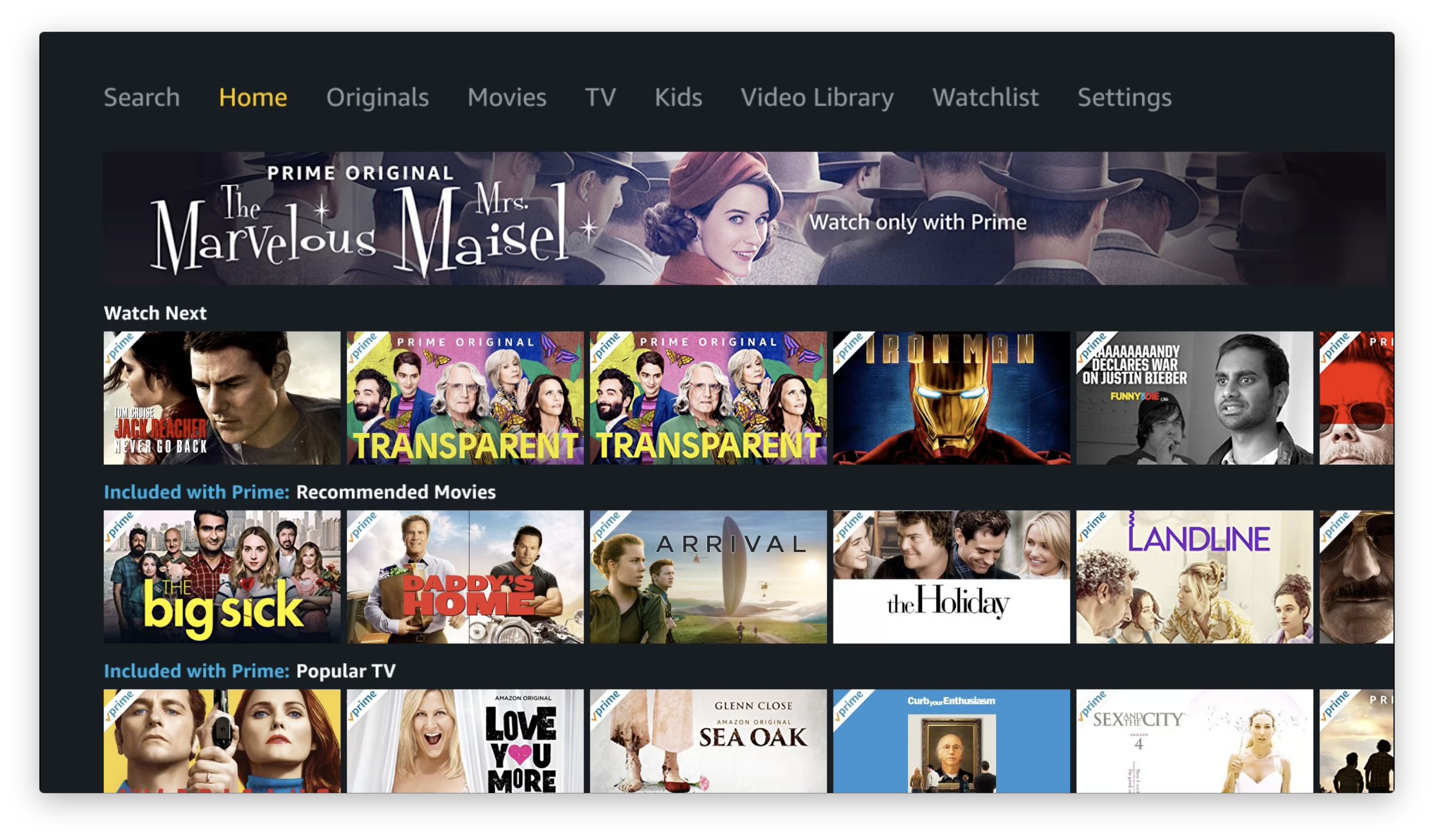 User interface Amazon Prime Video