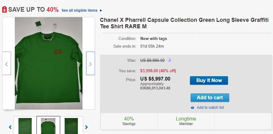 Harga kaus yang dikenakan Maia Estianty di situs ebay. 