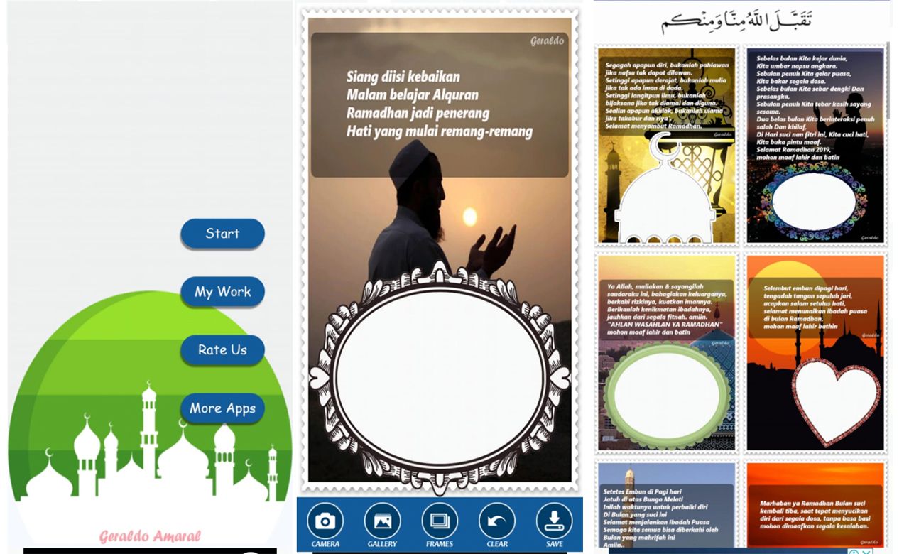 Tampilan aplikasi bingkai foto ucapan ramadan 2018