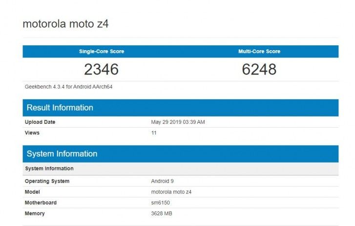 Nilai Moto Z4 di Geekbench