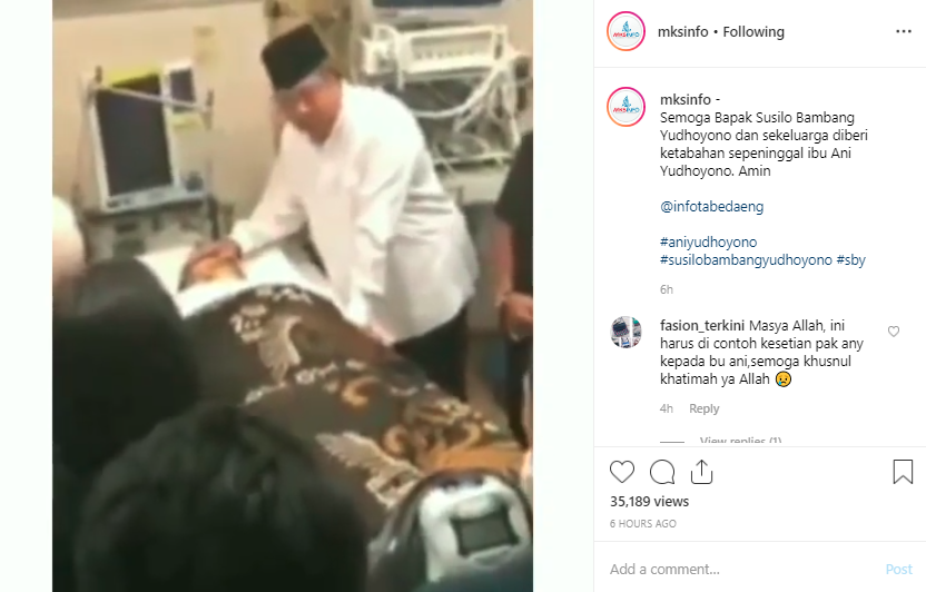 Video saat SBY mengelus kening jenazah Ani Yudhoyono saat berada di ruang ICU. 