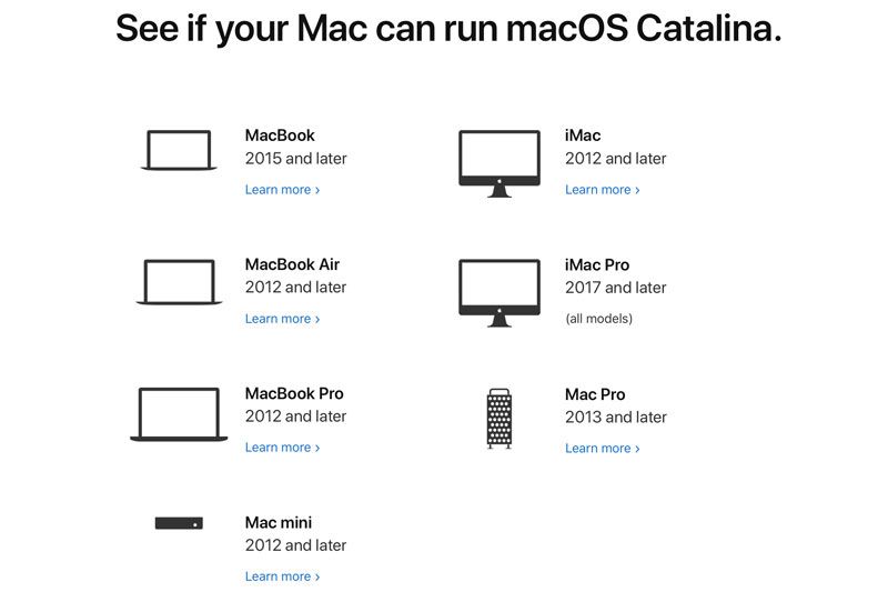 Komputer Mac yang mendukung macOS Catalina