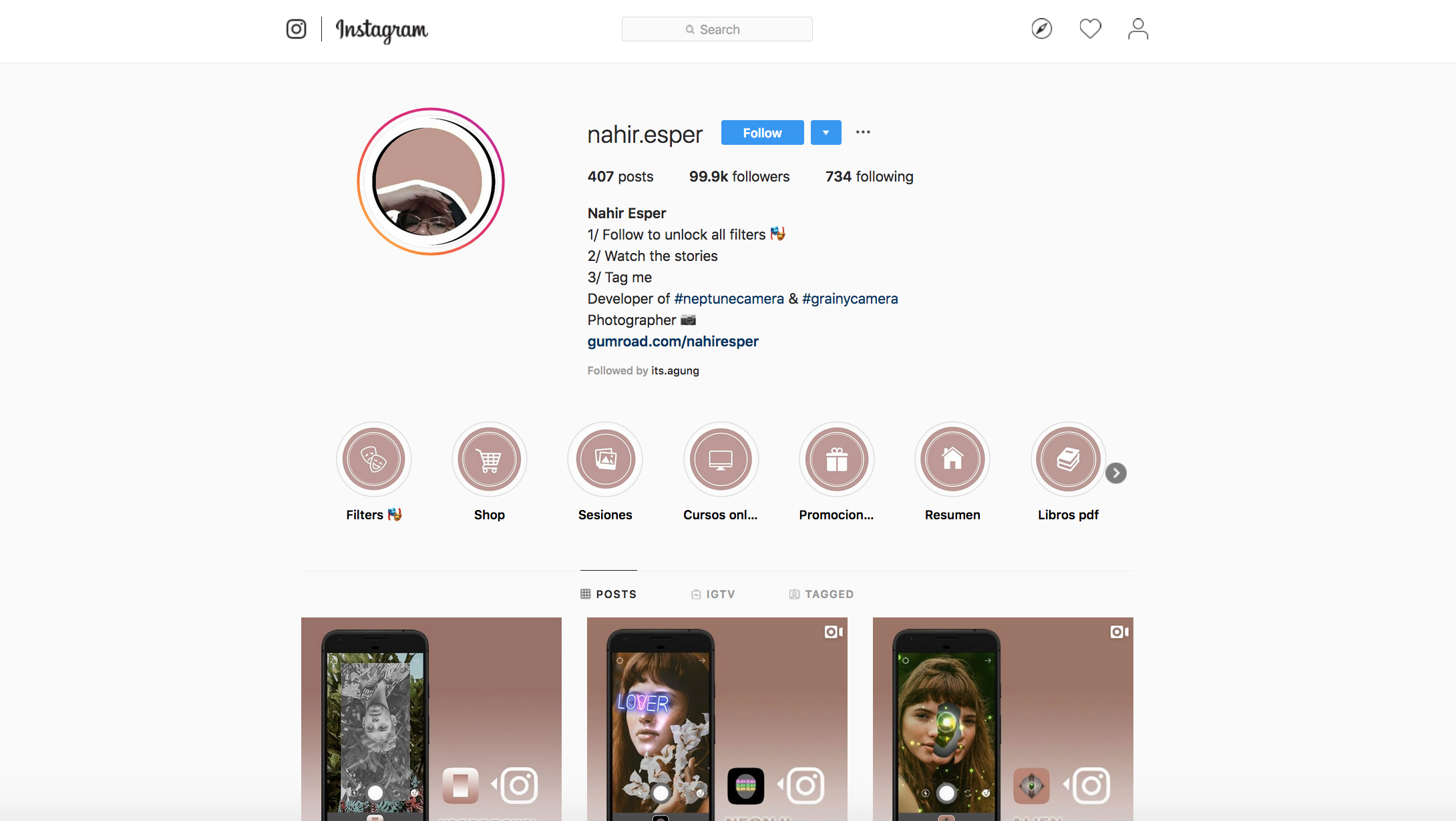 Follow Nahir.Esper Untuk Instagram filter