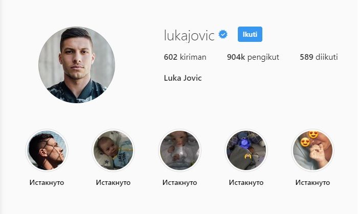 Jumlah followers Luka Jovic hingga Sabtu (8/6).