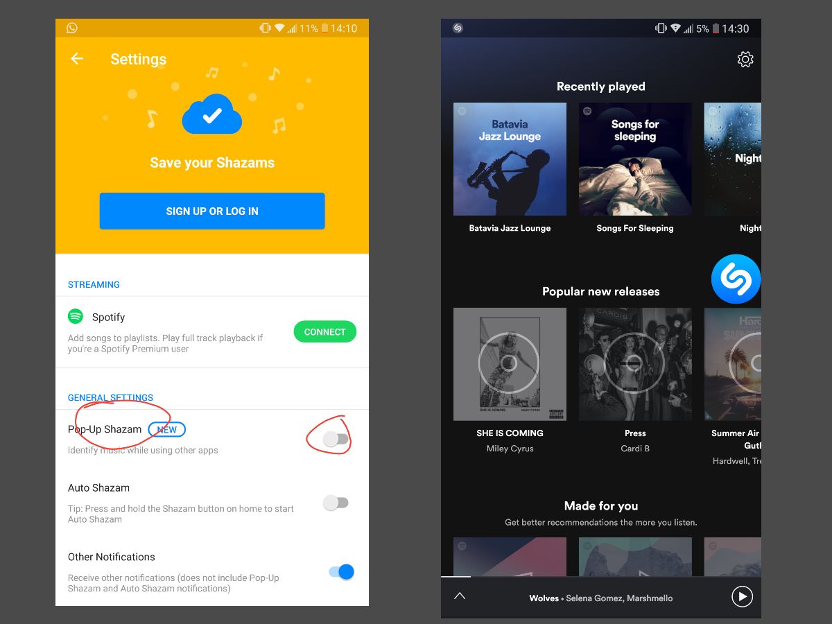 Aktifkan fitur pop-up terlebih dahulu, maka akan muncul logo Shazam di sisi layar