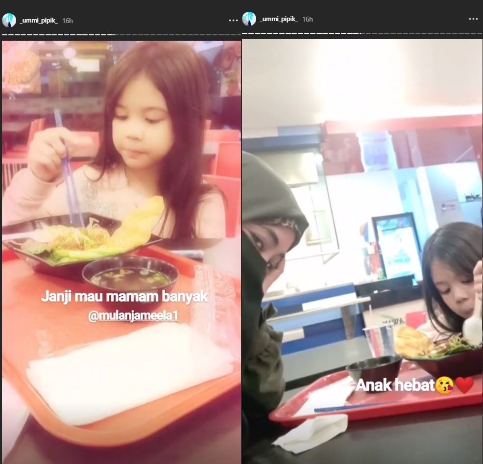 Umi Pipik mengajak putri Mulan Jameela dan Ahmad Dhani makan bersama