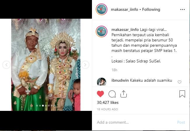 Viral! Foto-foto  Kakek 50 Tahun Nikahi Seorang Pelajar SMP Kelas 1 di Sidrap Sulawesi Selatan