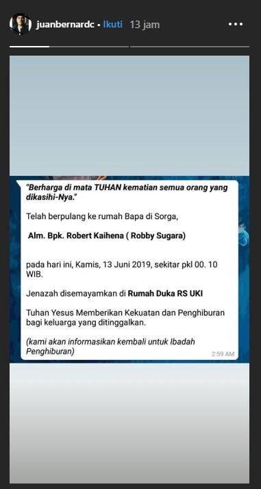 Kabar duka meninggalnya Robby Sugara