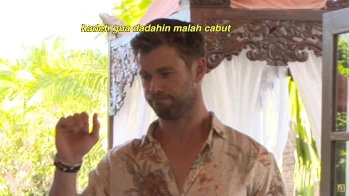 Ekspresi Chris Hemsworth ketika dicueki Reza Chandika dan Cindercella