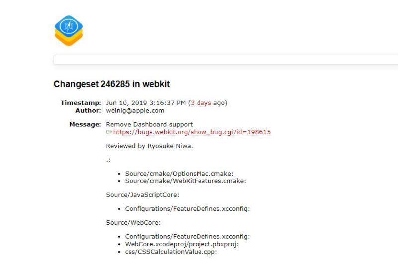 Konfirmasi hilangnya Dashboard di Webkit