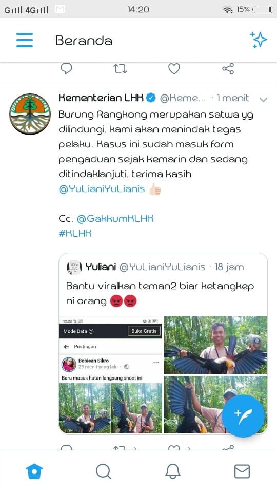 Tangkap layar cuitan Twitter Kementrian LHK