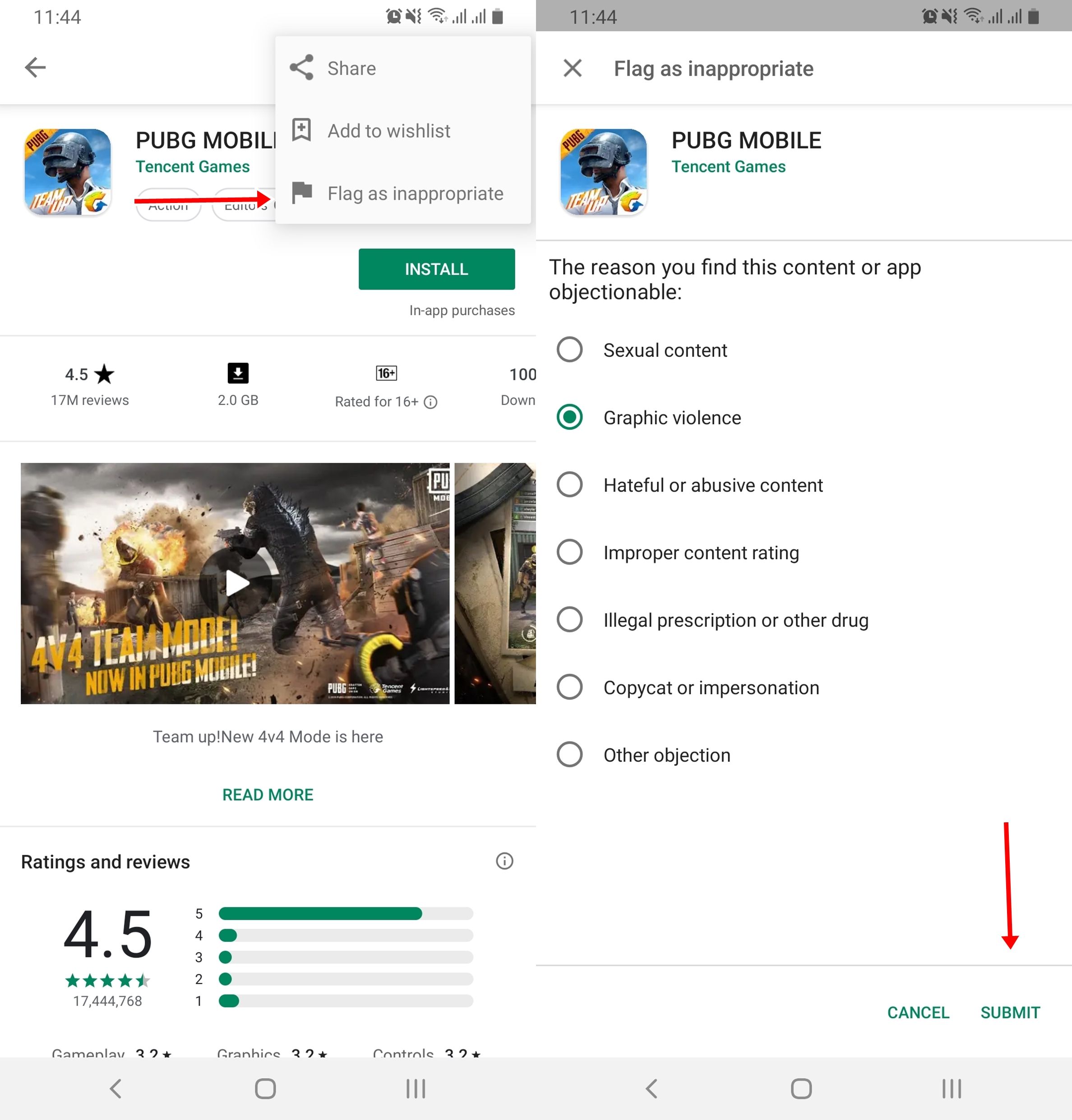 Contoh cara melaporkan aplikasi yang tidak layak di Play Store