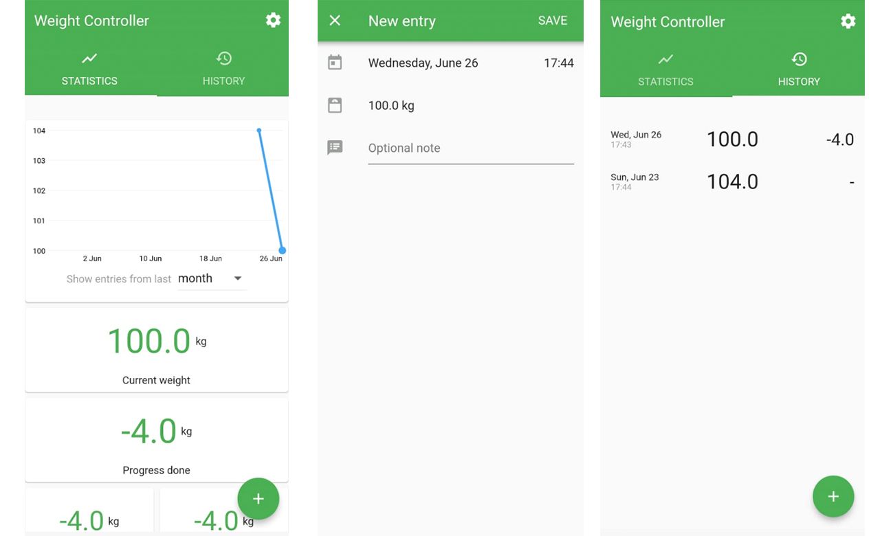 Tampilan Aplikasi Weight Controller