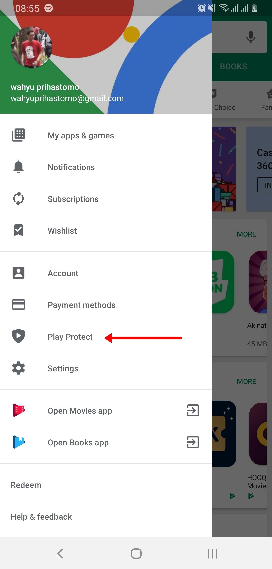 Menu Play Protect yang ada di Play Store